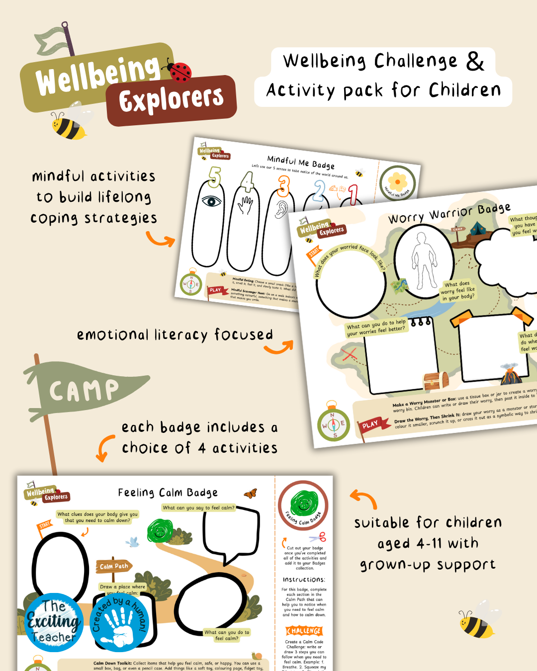 'Wellbeing Explorers: Summer Edition' - Emotional Literacy, Mental Health and 5 Ways to Wellbeing Activity Workbook for Children by Exciting Teacher